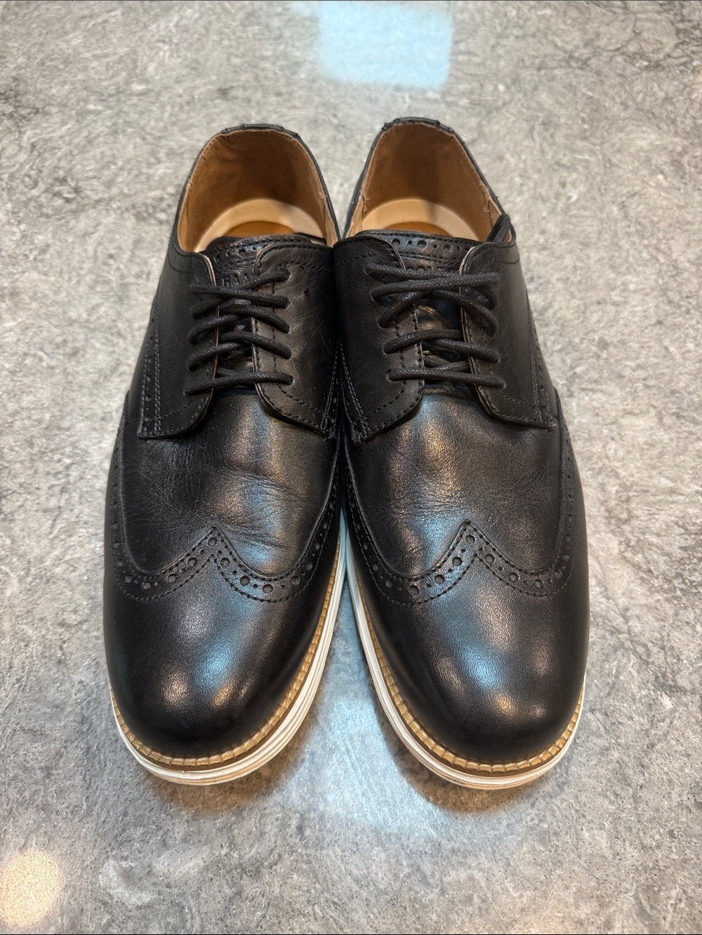 Cole Haan Black Leather Wingtip Derby Shoes